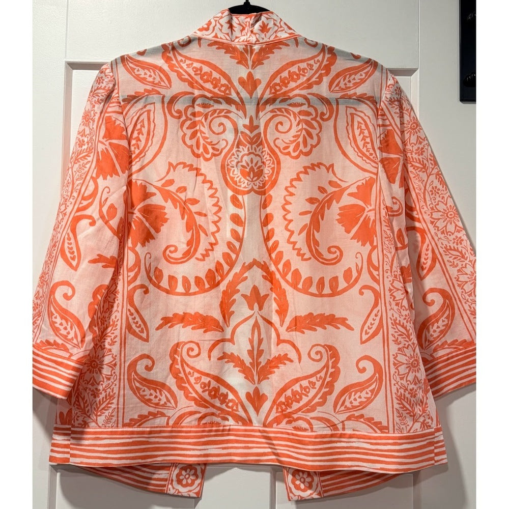 NWT Chico's Cotton & Silk Coral Paisley Kimono Ladies Size Small