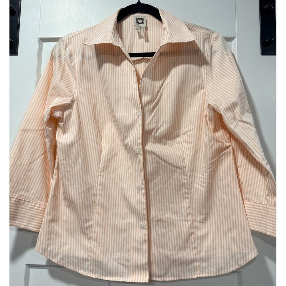 Anne Klein Non-Iron Peach & White Stripe Button-Front Blouse Medium