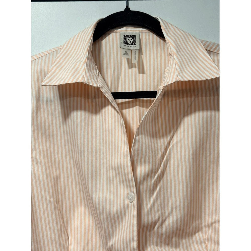 Anne Klein Non-Iron Peach & White Stripe Button-Front Blouse Medium