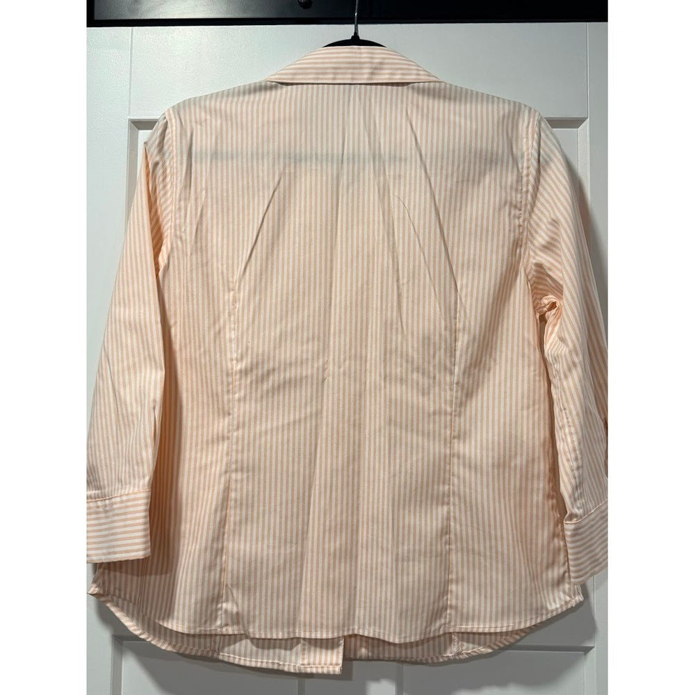 Anne Klein Non-Iron Peach & White Stripe Button-Front Blouse Medium