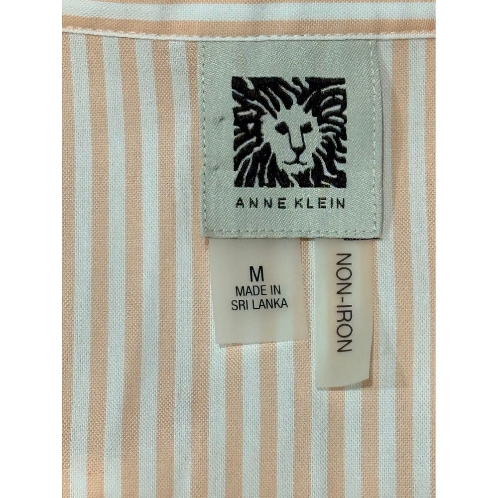Anne Klein Non-Iron Peach & White Stripe Button-Front Blouse Medium