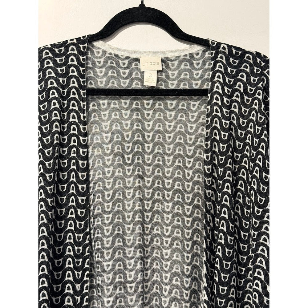 Chico's Black, White & Lime Green Gauzy Open Cardigan Size Large