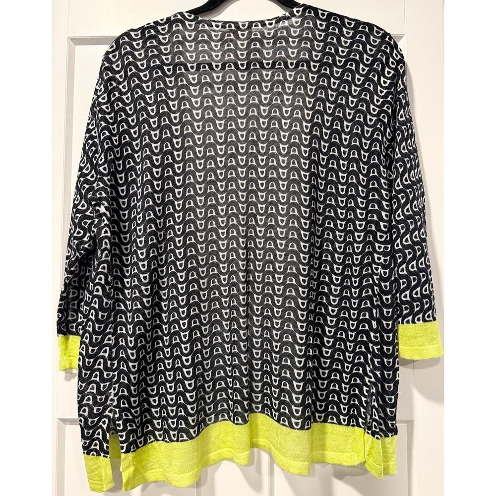 Chico's Black, White & Lime Green Gauzy Open Cardigan Size Large