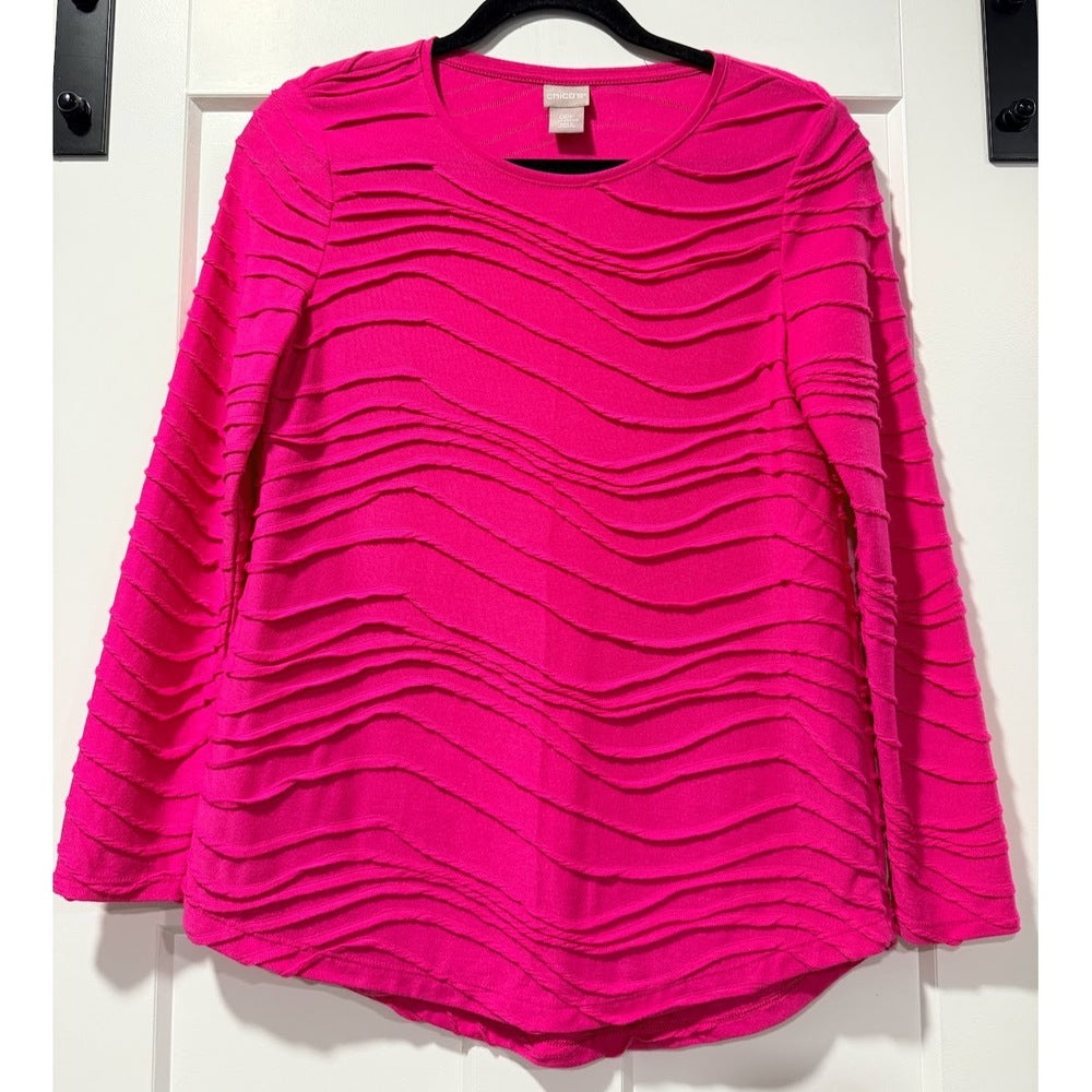 Chico's Dark Pink Textured Long-Sleeve Tee Ladies Size XS Petite