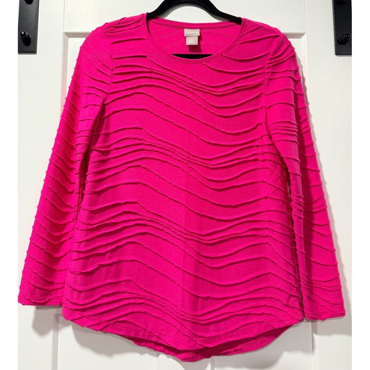 Chico's Dark Pink Textured Long-Sleeve Tee Ladies Size XS Petite