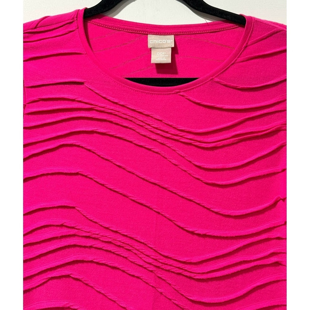 Chico's Dark Pink Textured Long-Sleeve Tee Ladies Size XS Petite