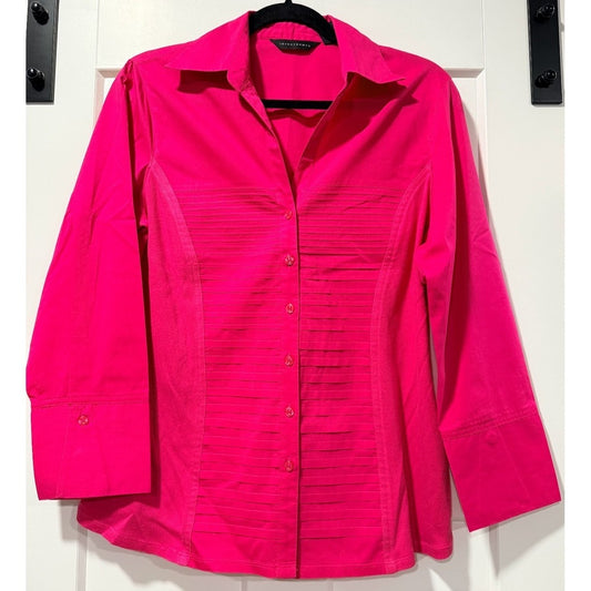 Investments Dark Pink Button Front Cotton Blouse Ladies Size Large