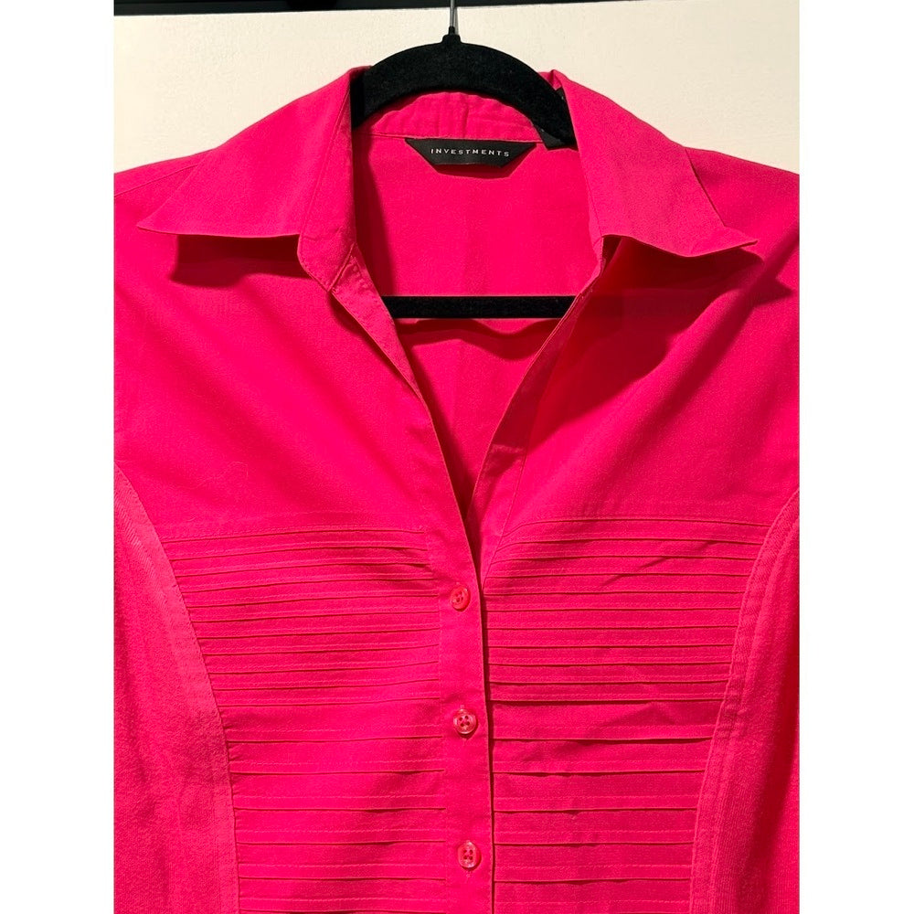 Investments Dark Pink Button Front Cotton Blouse Ladies Size Large