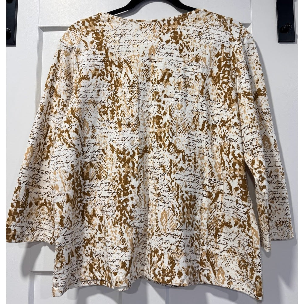 Reuby Rd. 3/4-Length V-Neck Print Tee With Gold Sequins Ladies Sz XL