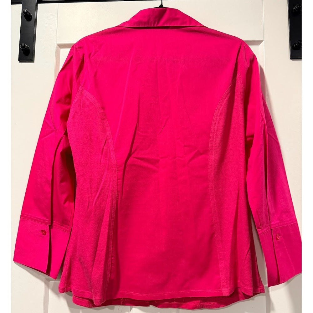 Investments Dark Pink Button Front Cotton Blouse Ladies Size Large