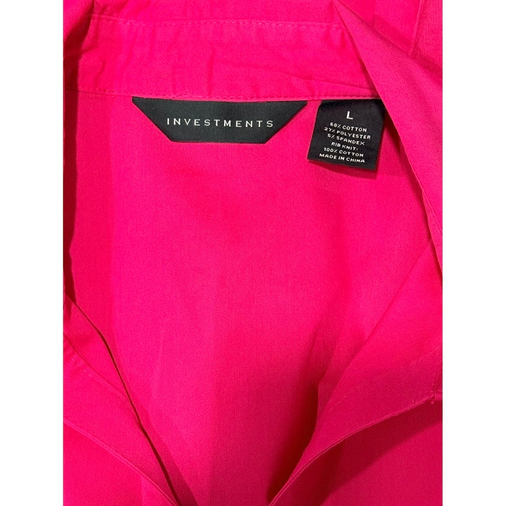 Investments Dark Pink Button Front Cotton Blouse Ladies Size Large