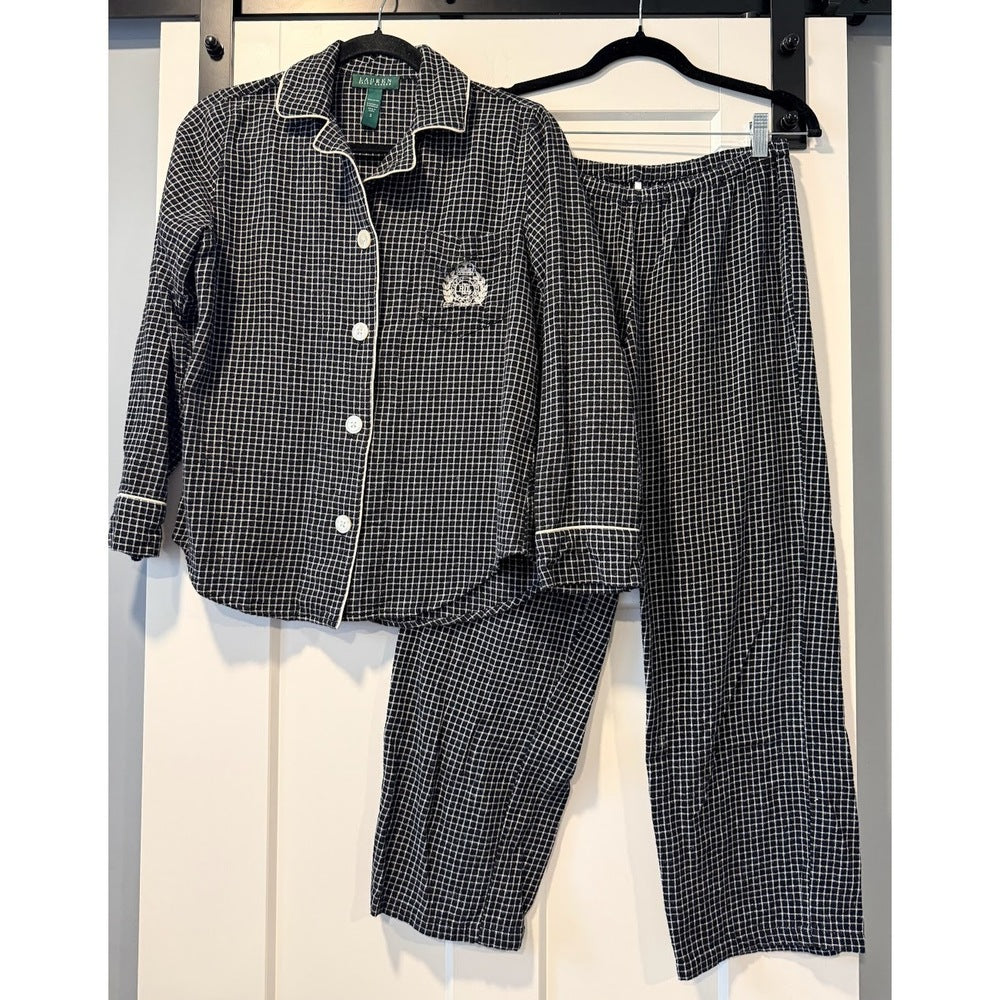 Ralph Lauren Flannel Pajama Set Black & White Size Small