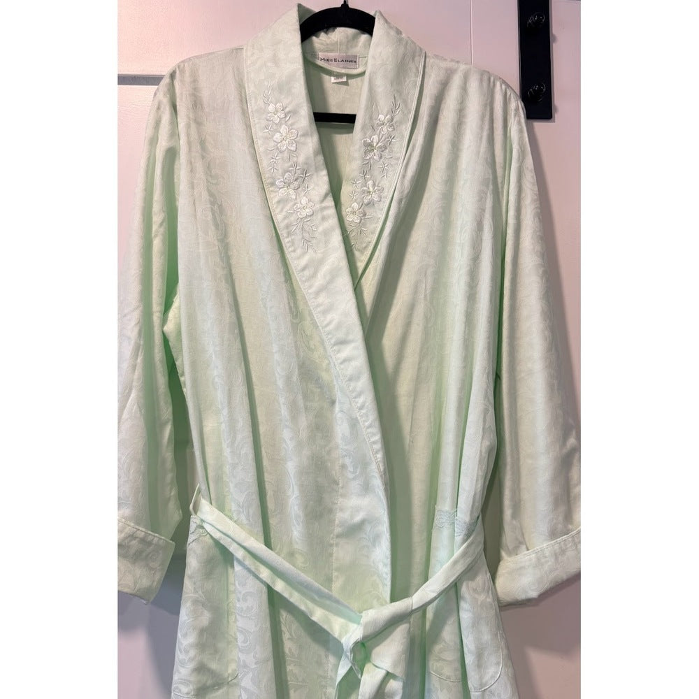Vintage Miss Elaine Floral Embroidered Robe & Night Gown Set Sz XL