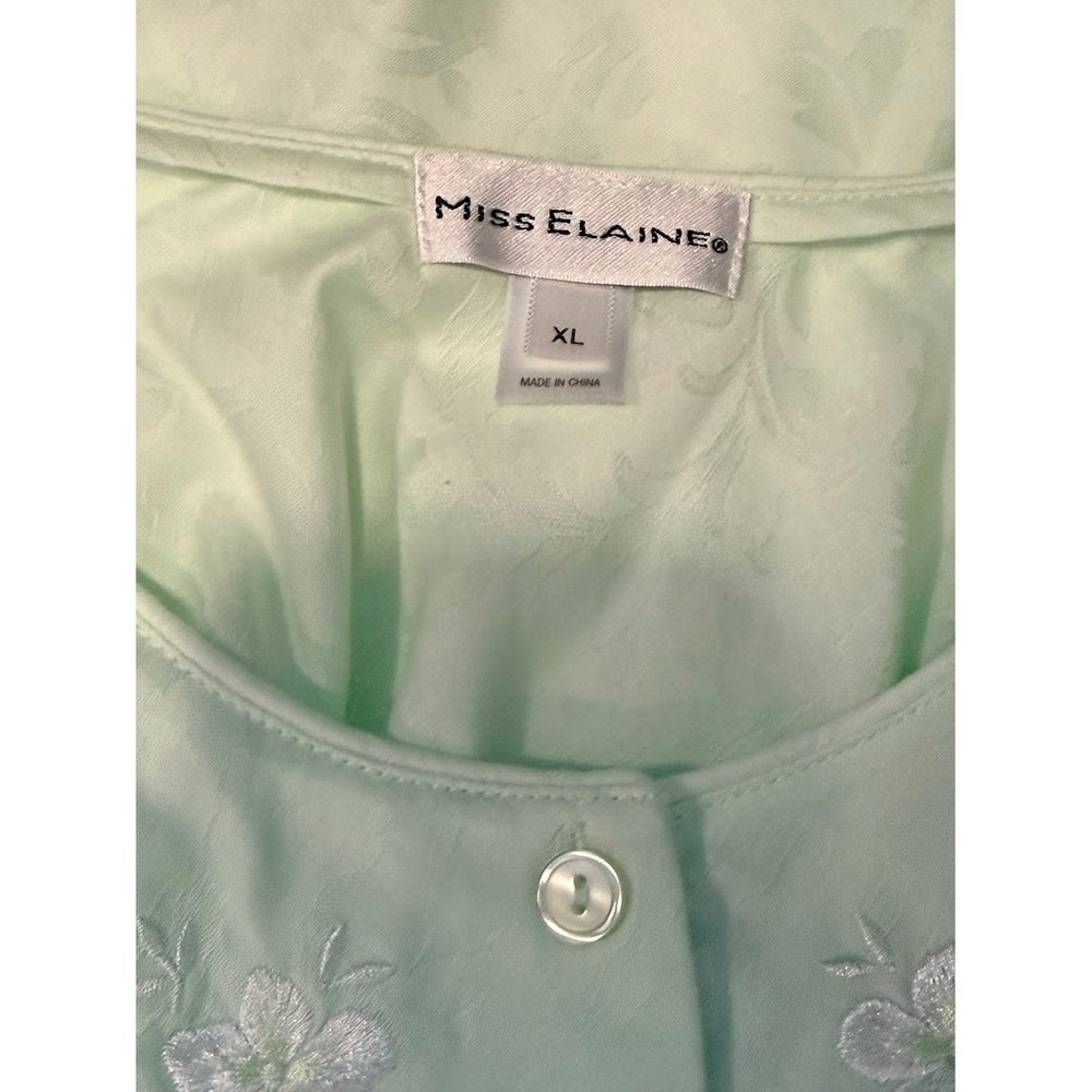 Vintage Miss Elaine Floral Embroidered Robe & Night Gown Set Sz XL
