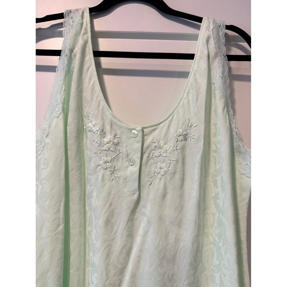 Vintage Miss Elaine Floral Embroidered Robe & Night Gown Set Sz XL