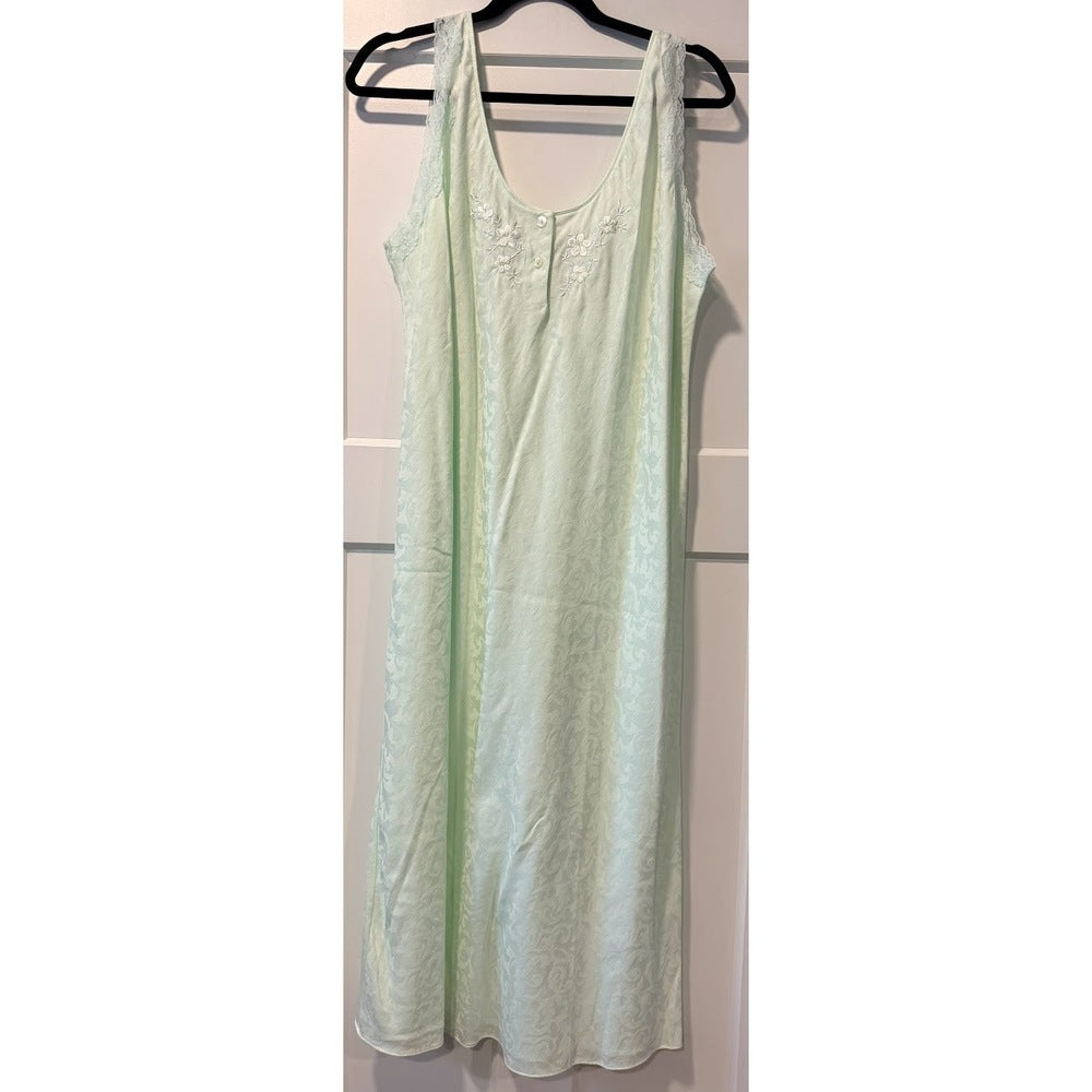 Vintage Miss Elaine Floral Embroidered Robe & Night Gown Set Sz XL