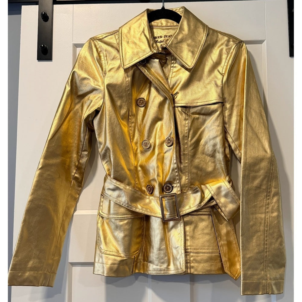 Ralph Lauren Gold Belted Trench-Style Jacket Ladies Size Small