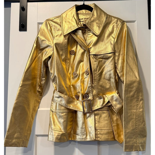 Ralph Lauren Gold Belted Trench-Style Jacket Ladies Size Small