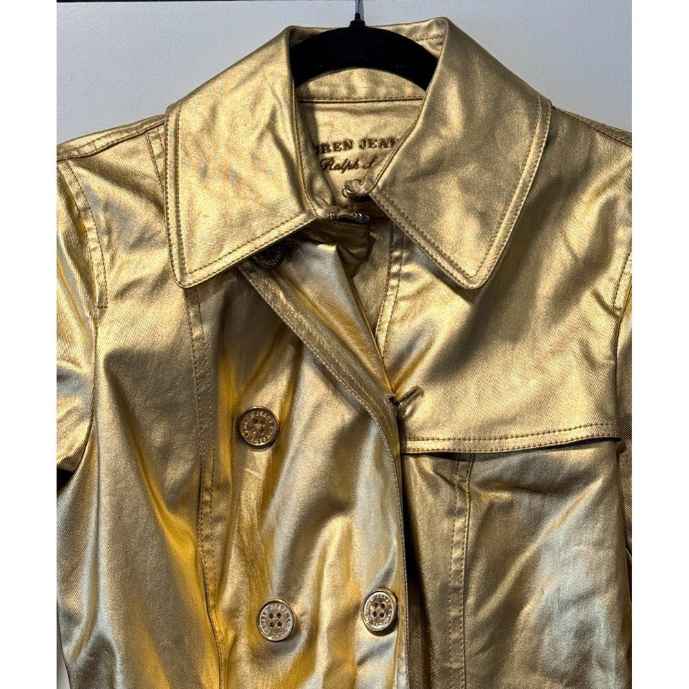 Ralph Lauren Gold Belted Trench-Style Jacket Ladies Size Small