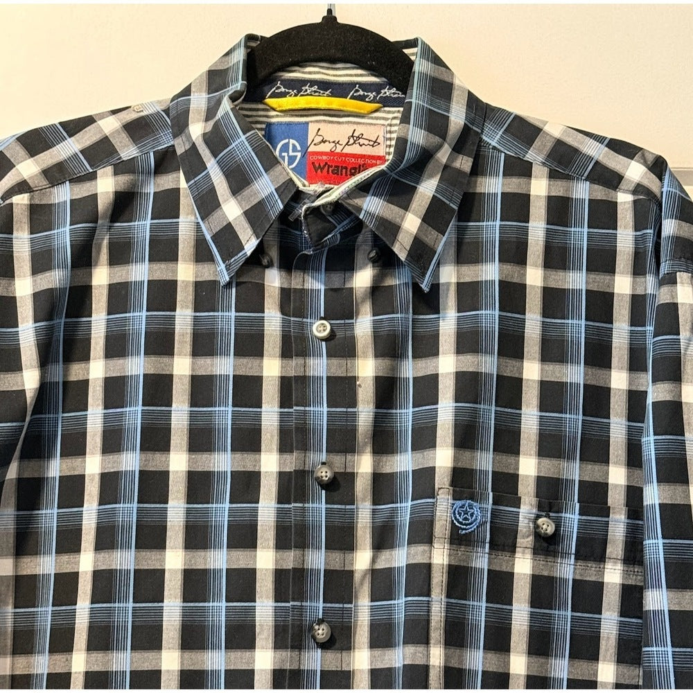 Vintage Wrangler George Strait Plaid Button-Front Cotton Shirt Men's Large