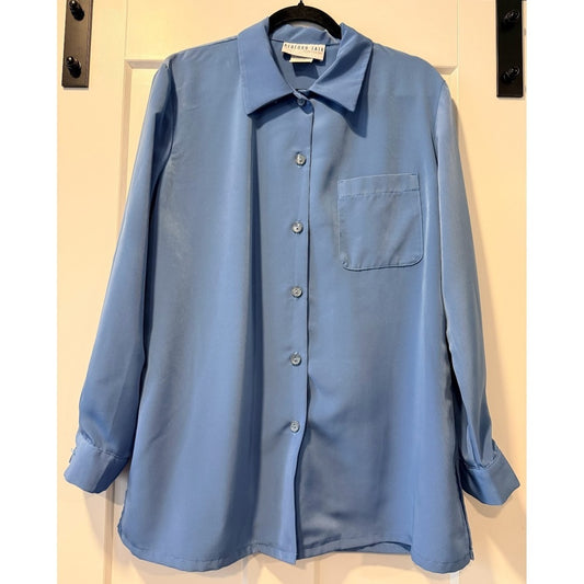 Vintage Bedford Fair Blue Button-Front Blouse Ladies Size Large