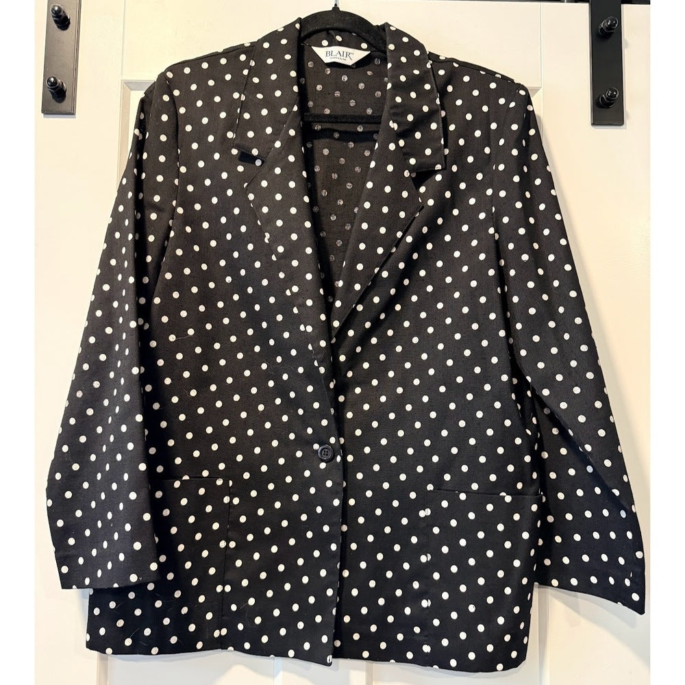 Vintage Blair Black & White Polka Dot Blazer Ladies Size 16