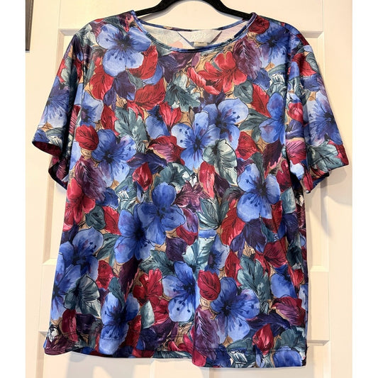 Vintage Blair Short Sleeve Floral Polyester Tee Ladies Size Large