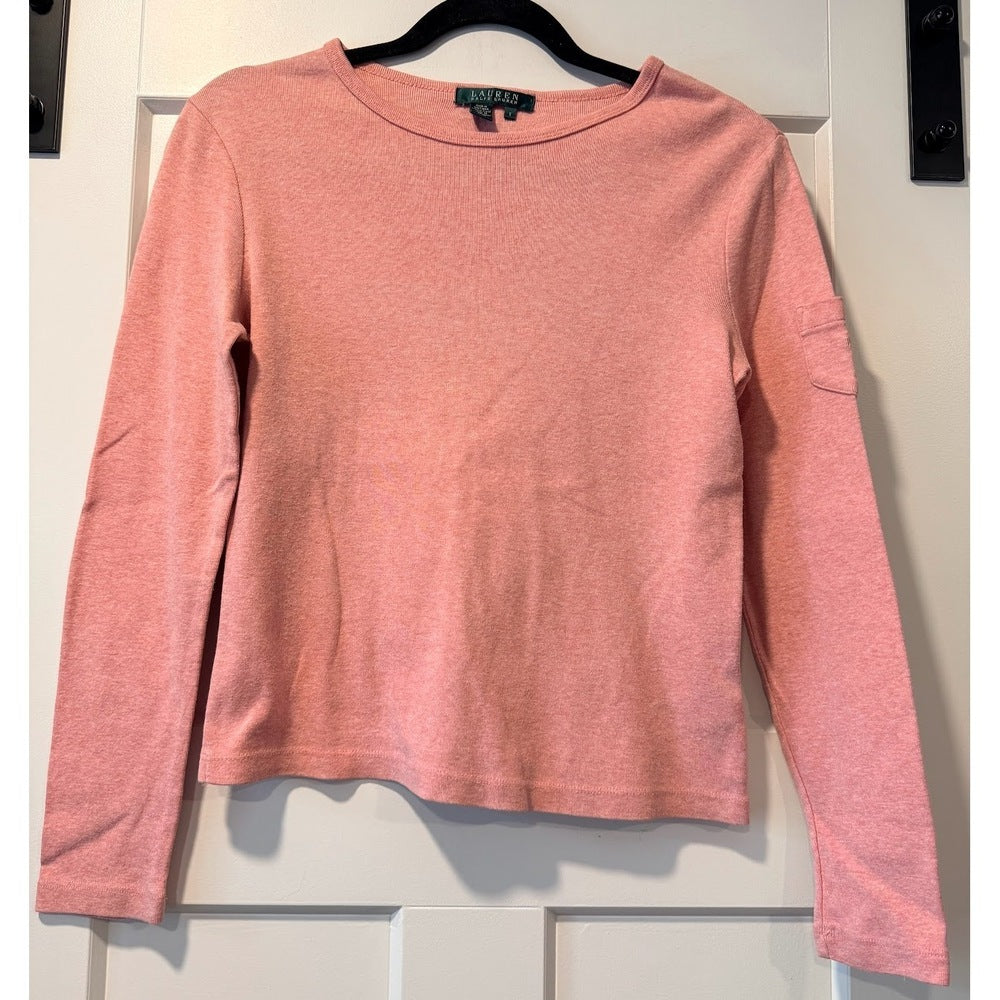 Ralph Lauren Long Sleeve Basic Cotton Knit Pink-Red Tee w/ Sleeve Pocket
