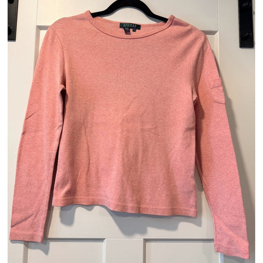 Ralph Lauren Long Sleeve Basic Cotton Knit Pink-Red Tee w/ Sleeve Pocket