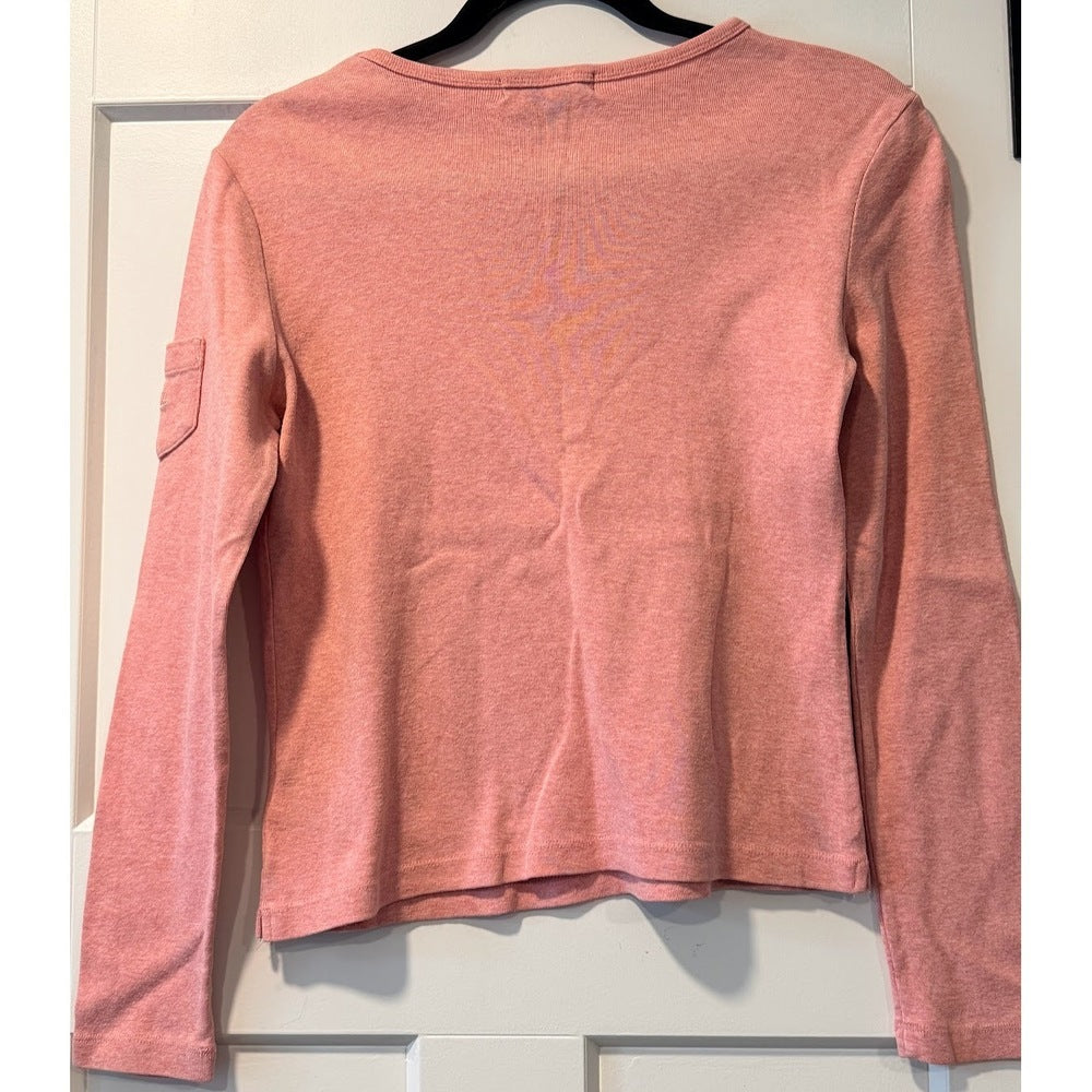 Ralph Lauren Long Sleeve Basic Cotton Knit Pink-Red Tee w/ Sleeve Pocket