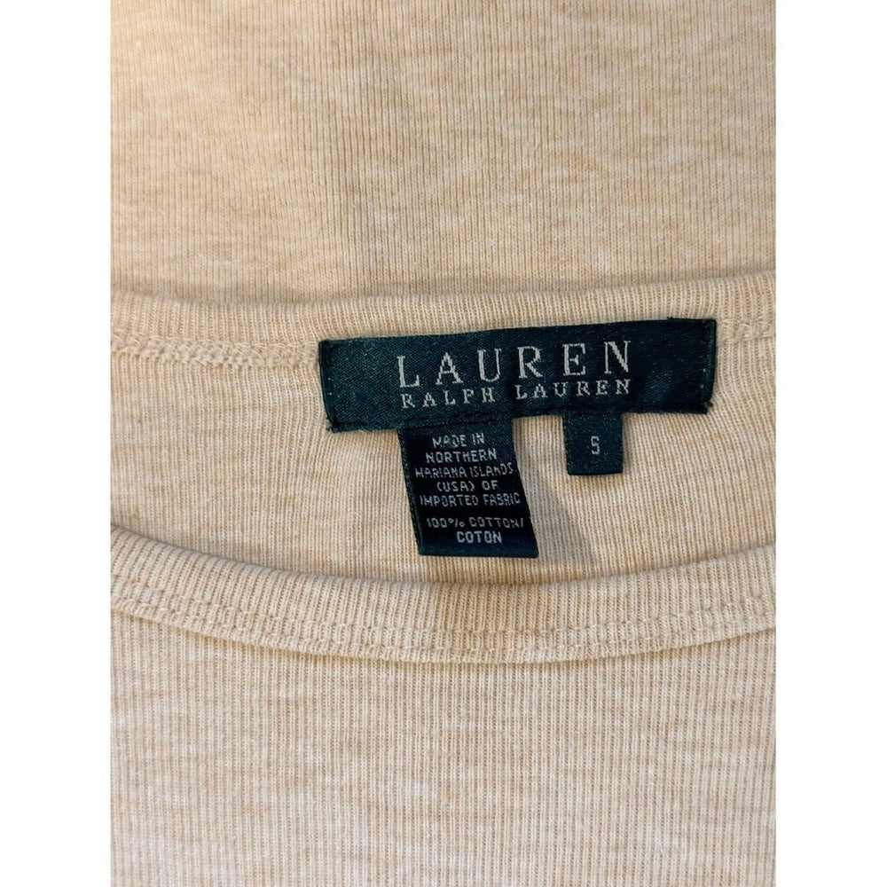 Ralph Lauren Long Sleeve Basic Cotton Knit Beige Tee w/ Sleeve Pocket
