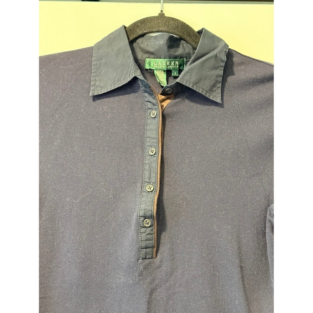 Ralph Lauren Long Sleeve Collared Henley Tee Navy Blue Size Small
