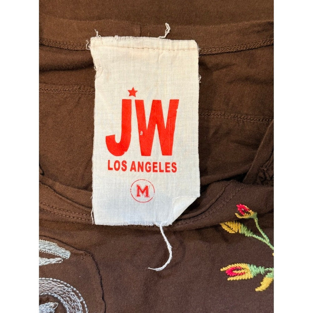 Johnny Was Long Sleeve Floral Emboidered Angel Tee in Chocolate Brown