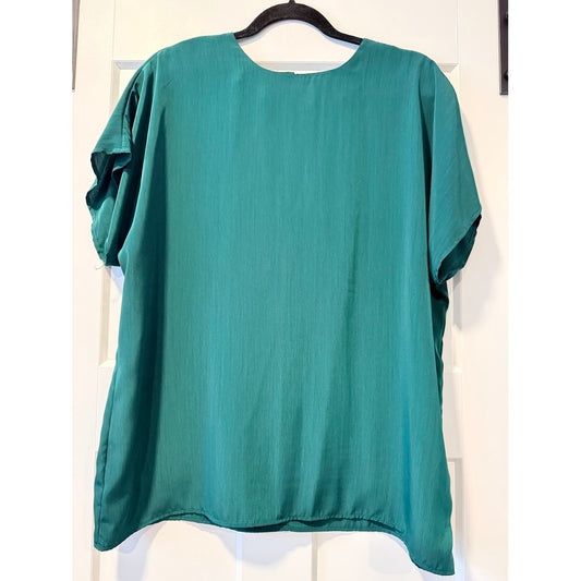 Vintage Bedford Fair Hunter Green Short-Sleeve Polyester Blouse Size 16