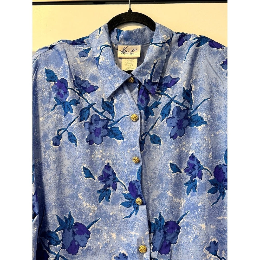 Vintage Kathy Lee Flowy Blue Floral Short-Sleeve Top Women's Sz 26 Plus