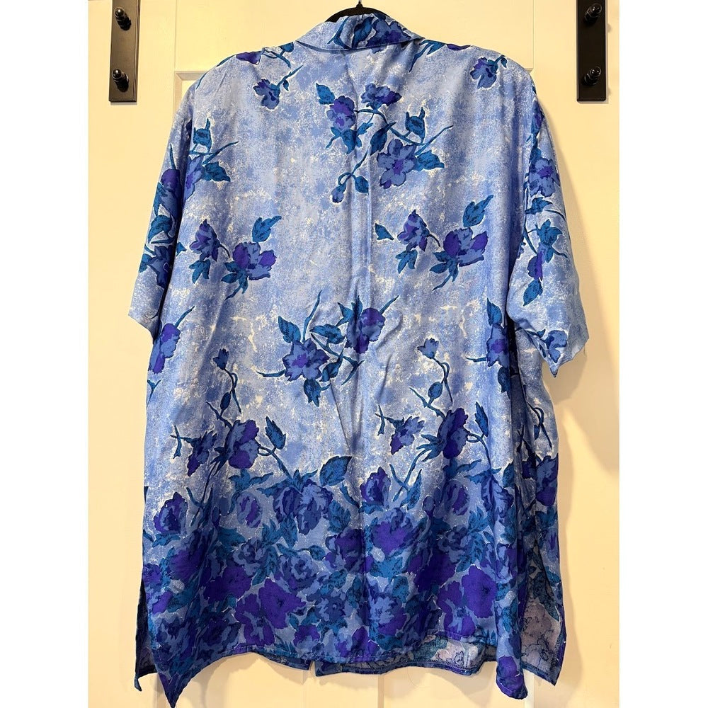 Vintage Kathy Lee Flowy Blue Floral Short-Sleeve Top Women's Sz 26 Plus