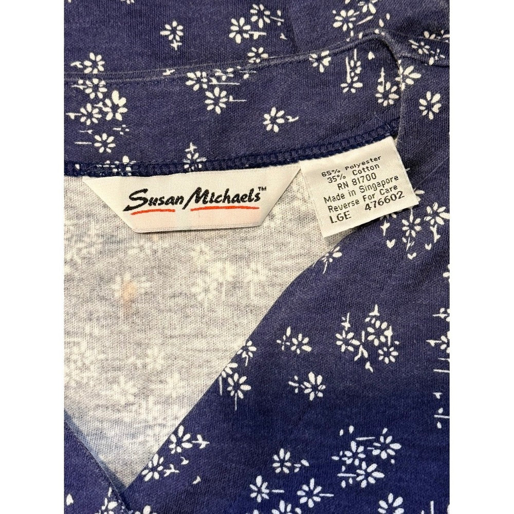 Vintage Susan Michaels Blue Floral Knit Skirt and Top Outit Sz Large