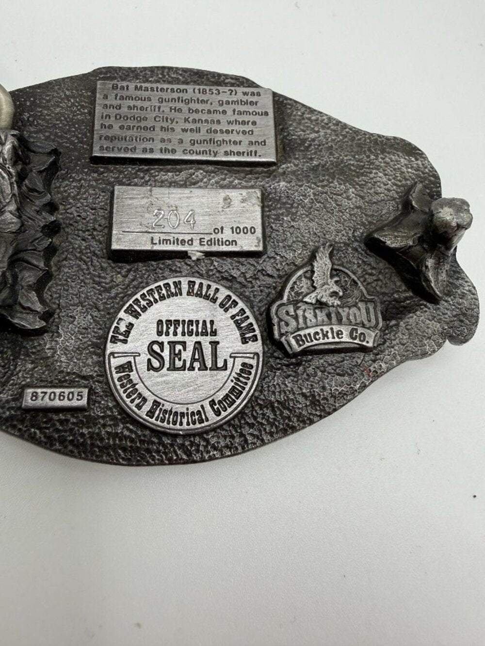 Limited Edition 1988 Western Hall of Fame Bat Masterson Siskiyou Belt Buckle