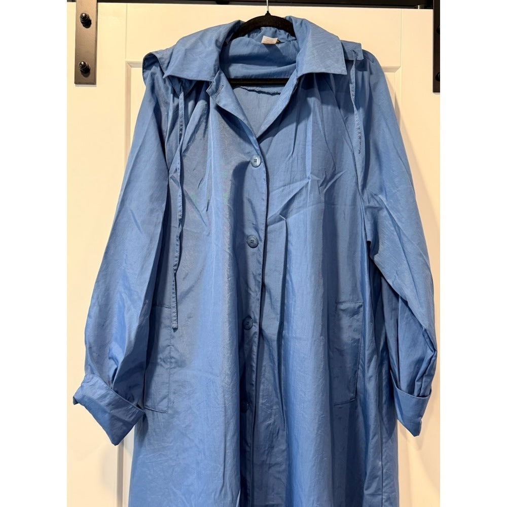 Vintage Aqua Sheen Blue Nylon Raincoat Ladies Size Large
