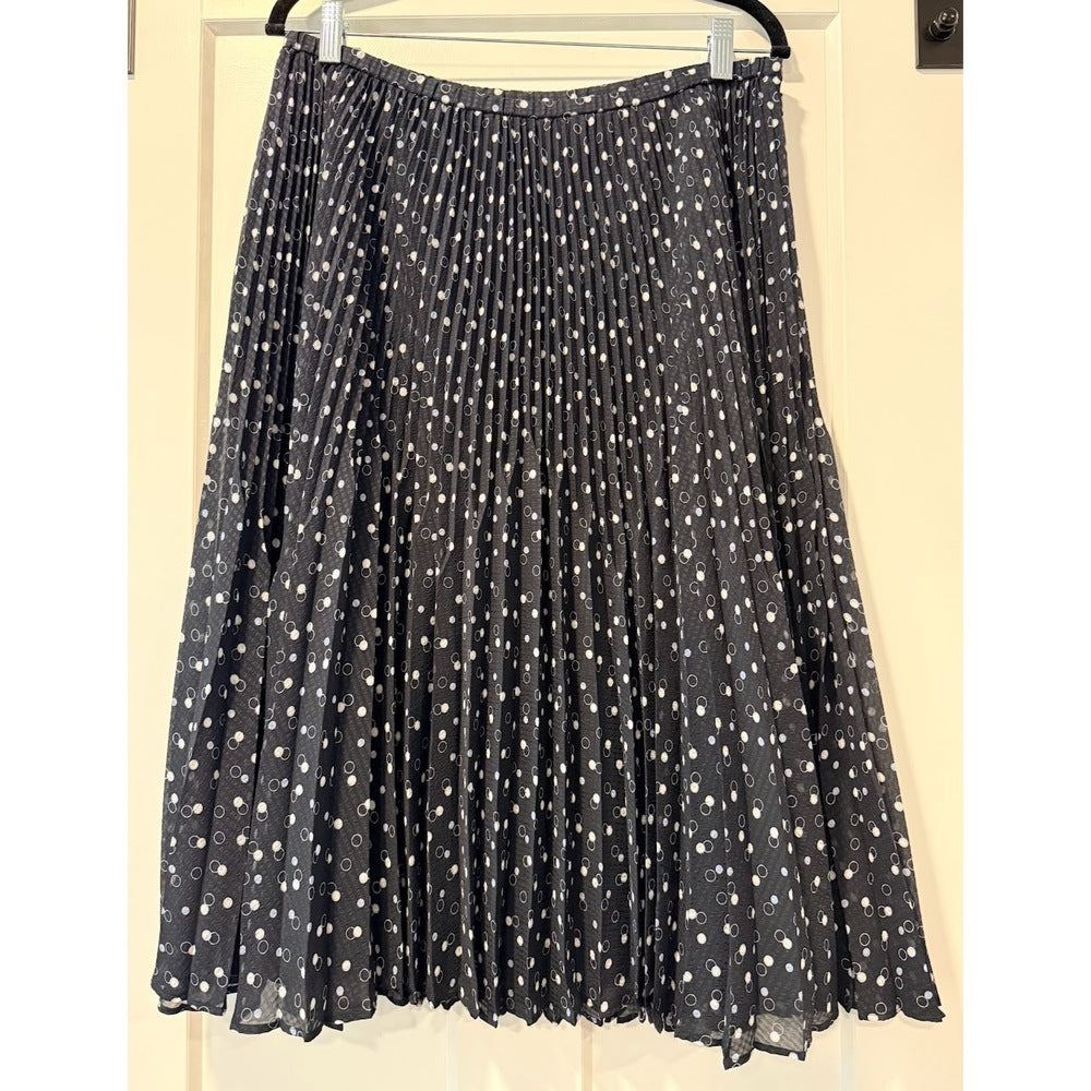Talbots Navy Blue and White Polka Dot Pleated  Skirt Size 12 W
