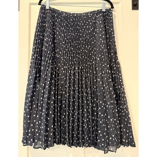 Talbots Navy Blue and White Polka Dot Pleated  Skirt Size 12 W