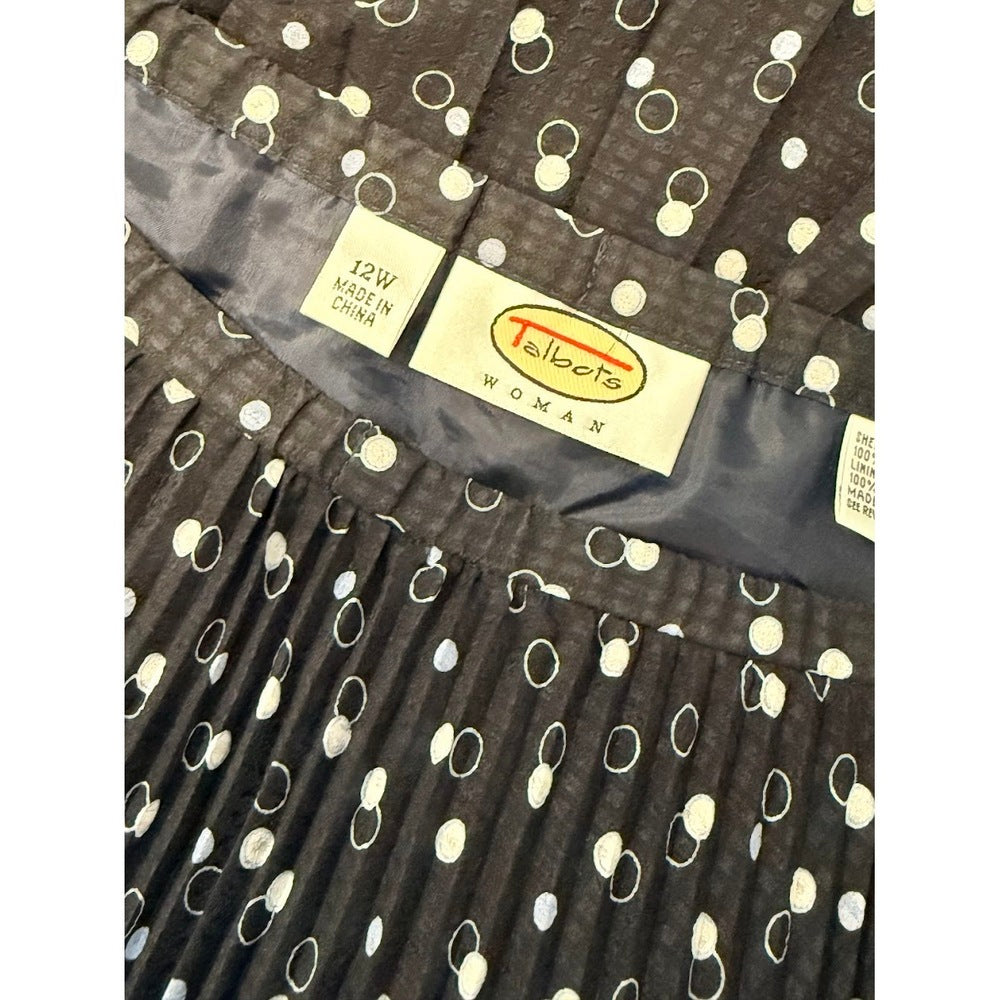 Talbots Navy Blue and White Polka Dot Pleated  Skirt Size 12 W