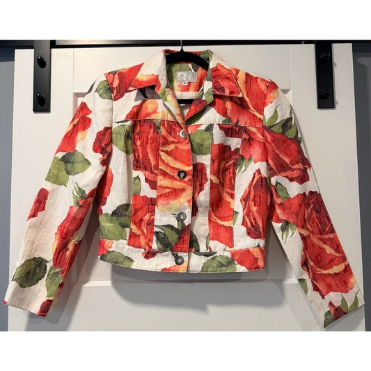 Alberto Makali Textured Floral Cropped Jacket Ladies Size 6