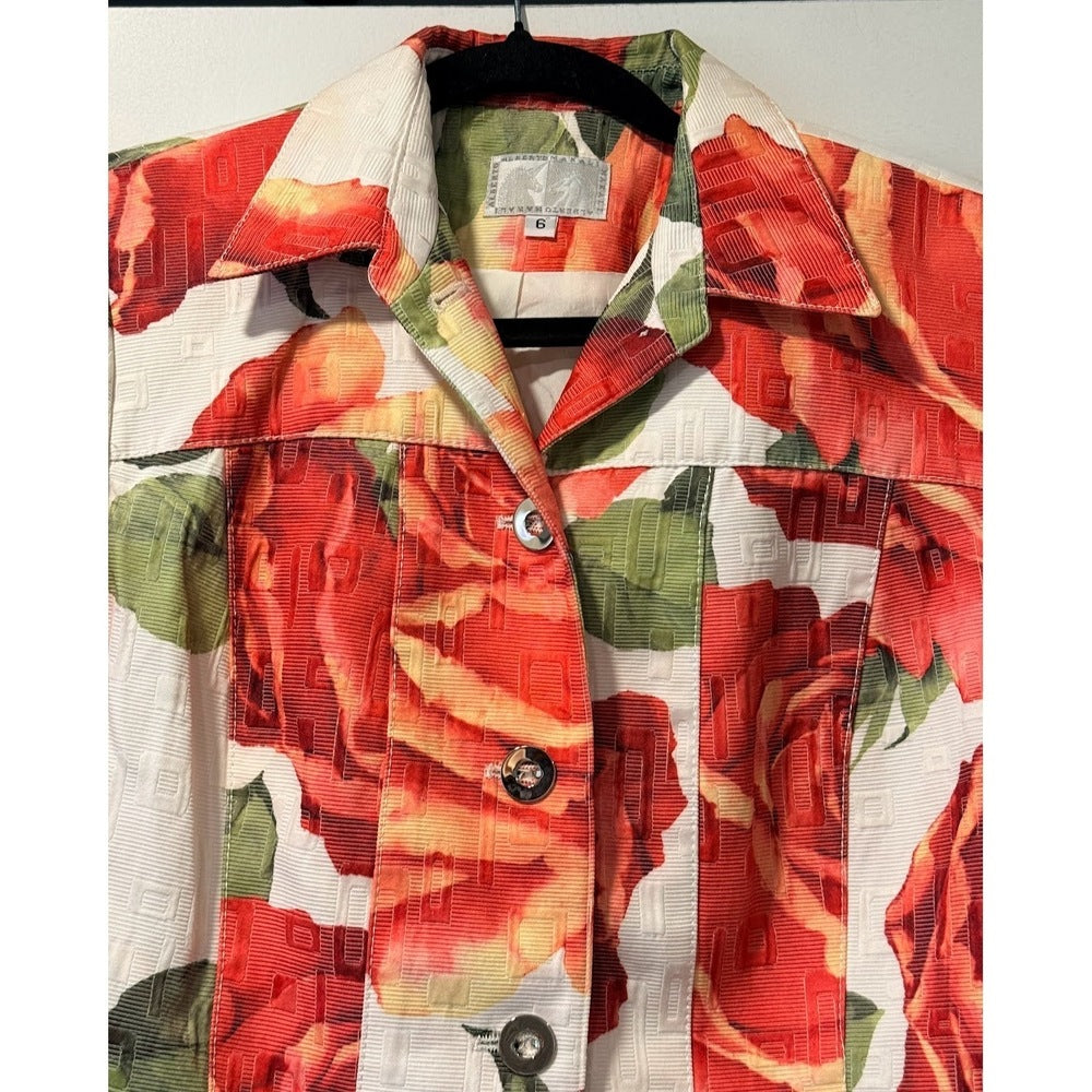 Alberto Makali Textured Floral Cropped Jacket Ladies Size 6