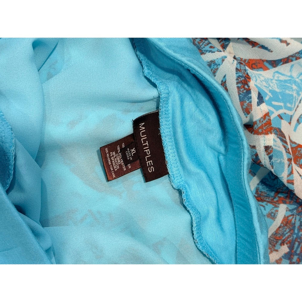 Multiples Flowy Teal Floral Skirt w/ Elastic Waistband Ladies Size XL