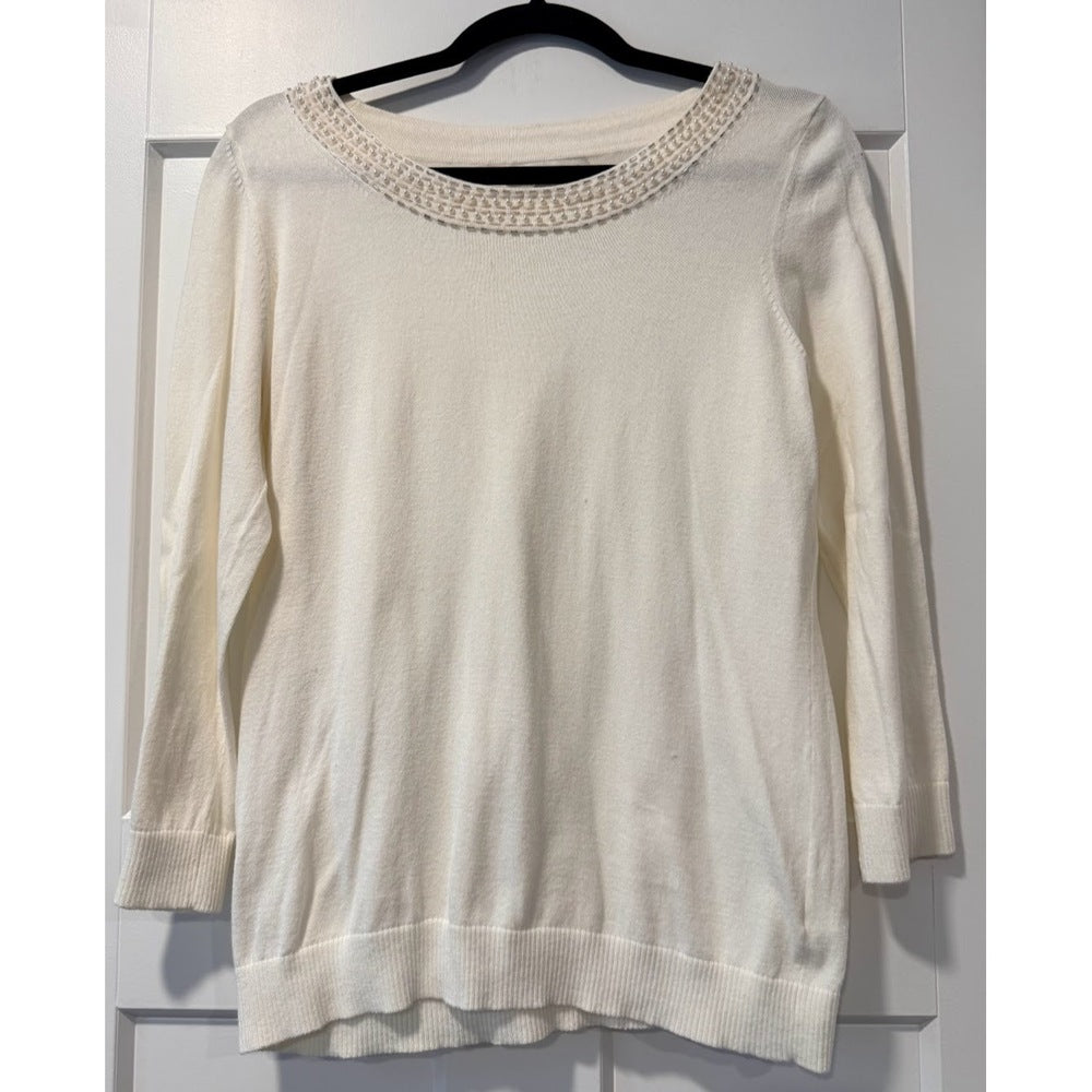 Banana Republic Faux Pearl Embellished Lightweight Cream Sweater Sz Medium