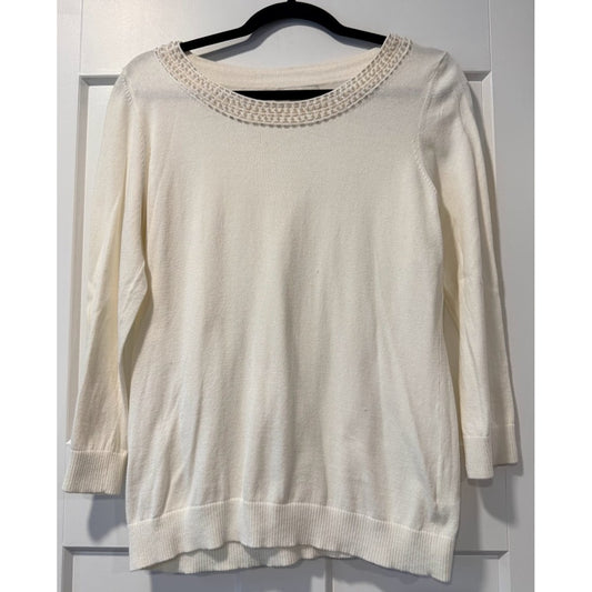 Banana Republic Faux Pearl Embellished Lightweight Cream Sweater Sz Medium