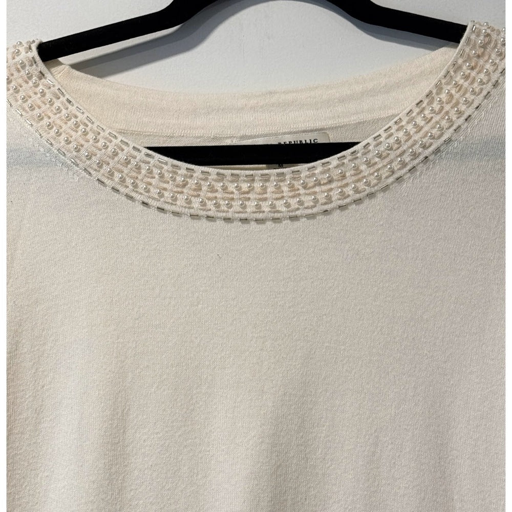 Banana Republic Faux Pearl Embellished Lightweight Cream Sweater Sz Medium