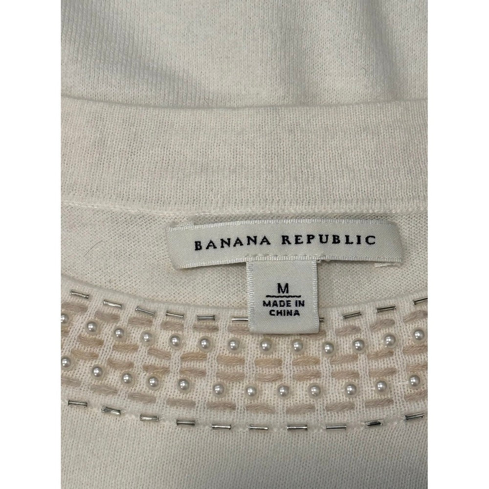 Banana Republic Faux Pearl Embellished Lightweight Cream Sweater Sz Medium