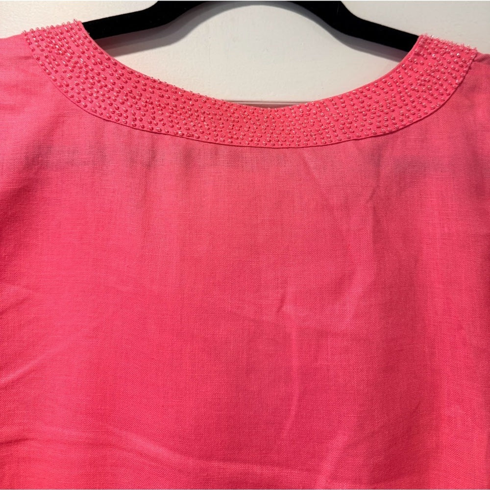 Carole Little Pink Linen Beaded Top Ladies Size Large